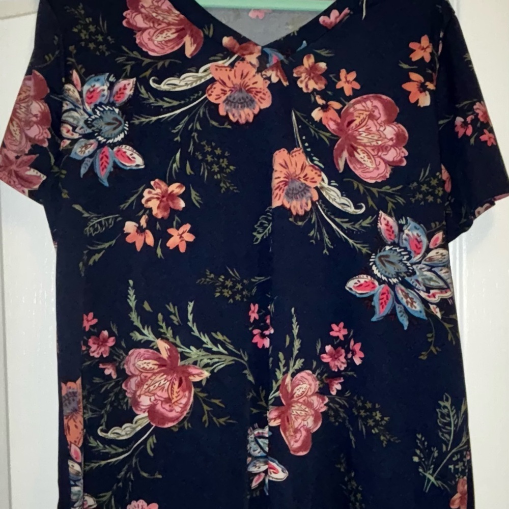 Umgee Black Floral Short Sleeve Blouse | Size L |Boho Chic Tunic Top - Picture 2 of 4